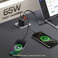 Adaptor Dinding GaN 65W dengan 2 Port Pengisi Daya Cepat USB Type-C PD 3.0 & 3.1 Smart Electric Mobile Daya Keluaran 20W Termasuk Kabel