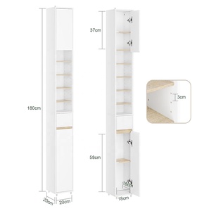 Mueble <span class=keywords><strong>de</strong></span> Baño <span class=keywords><strong>de</strong></span> Madera, Independiente, Alto y Estrecho, Ahorra Espacio, con Estante Ajustable - Product Image 6