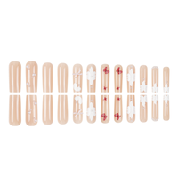 Faux ongles à presser longs forme cercueil, base nude, motif fleur blanche, papillon rouge, nœud perlé, réutilisables, vente en gros usine