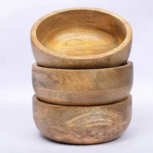 Decorative Wood Bowls Wooden Bowls Round Handmade Mango Wood Bowl Set For Nuts, Candy, Appetizer, Snacks, Olive And Salsa