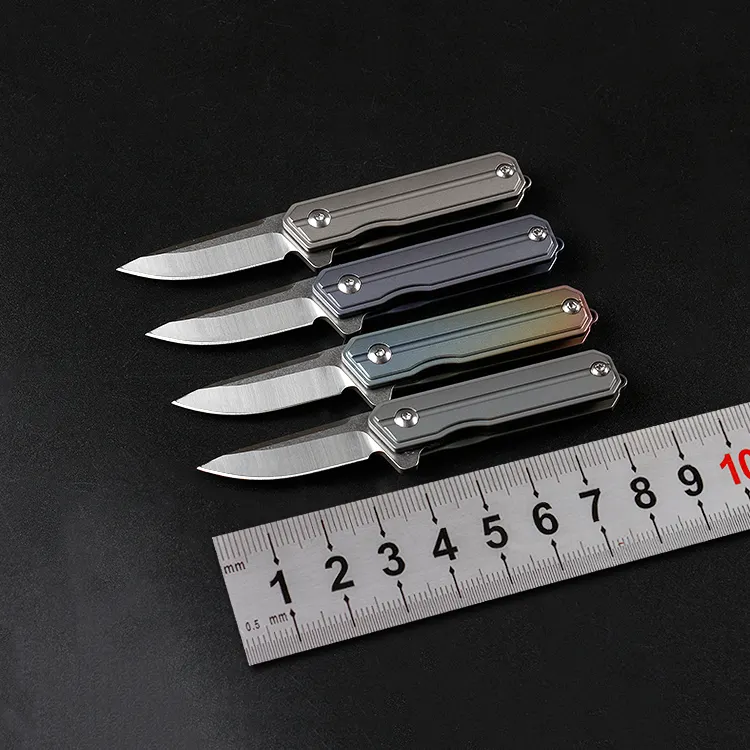 D2 steel drop point blade small dive folding pocket knife key chain diving knife with titanium handle