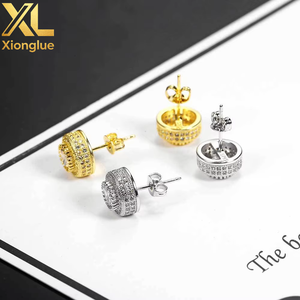Elegant High End <b>Small</b> Quantity Accessories Wholesale Round Full Zircon <b>Silver</b> Plated Hip Hop Gift Men <b>Earrings</b> - Product Image 6