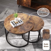 Table basse industrielle gigogne pour le balcon et le salon, ensemble de 2 tables d'appoint rondes modernes en bois avec pieds en métal robustes et facile à utiliser