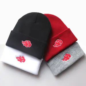 4 Color Anime Uzumaki Ninja Warm Knit Hat with Embroidered Akatsuki Red Clouds Mark Driving in Winter