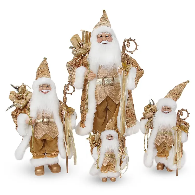 12 To 48" Inch Shiny Sequin Handmade Navidad Papa Noel Christmas Santa Claus Doll Home Decor Gold Santa Claus Toys With Gift Bag