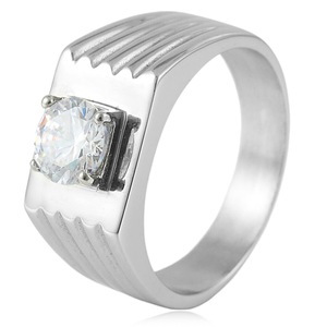 yunnique Women's <b>Titanium</b> Steel <b>Ring</b> With White Gemstone Prong Setting Geometric Design Gift Jewelry - Product Image 1