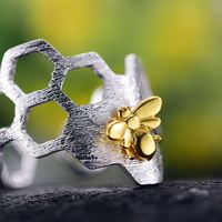 Lotus Fun gros abeille bague bijoux bague en argent à la main Animal réglable bague en argent Sterling bijoux fins pour les femmes