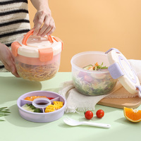 Cedar Space Salatbox, zweistöckig, rund, aus Kunststoff, mikrowellengeeignet, versiegelte Lunchbox, Lebensmittelbehälter für Büroangestellte