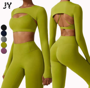 Joyyoung nouveau automne et hiver mode vêtements de sport femmes collants haut court 4 pièces sans couture à manches longues Fitness Yoga ensemble - Product Image 1