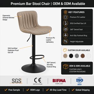 Taburete <span class=keywords><strong>de</strong></span> Bar <span class=keywords><strong>de</strong></span> Cuero PU con Respaldo, Suministro <span class=keywords><strong>de</strong></span> Fábrica, para Hotel, Restaurante, <span class=keywords><strong>Cocina</strong></span>, Altura Ajustable, Giratorio - Product Image 3