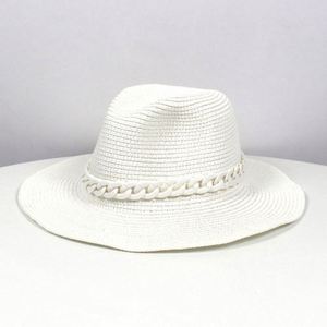 Wholesale Female Summer Sun <b>Straw</b> <b>Hats</b> Jazz <b>Hat</b> Beach <b>Straw</b> Panama Fedora <b>Hat</b> with Chain - Product Image 3
