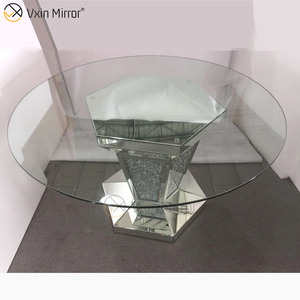 Luxury Wooden Glass Top Upscale Modern <strong>Round</strong> <strong>4</strong> Seater's Mirror Crystal Broken Diamond <strong>Dining</strong> <strong>Table</strong> <strong>Set</strong> - Product Image 6