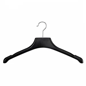 Factory Wholesale 15 Inch Women's Clothes Coat Non Slip Black Double Sturdy Plastic Suit Hangers With Custom Logo