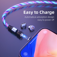 Câble de données magnétique USB Type C à lumière fluo rotative à 360/540 degrés pour chargeur de téléphone portable