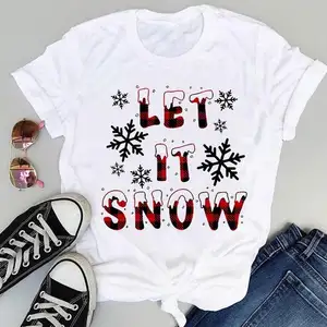 Custom Merry Christmas T Shirts for Women Short Sleeve Cute Graphic Print Tees Tops Plus size women's t-shirts manufacturers