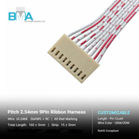 Cable flexible OEM chapado en oro de 2.54mm y 9 pines con carcasa beige, UL2468 26AWG, 160mm, marca roja para PCB, electrónica de control industrial