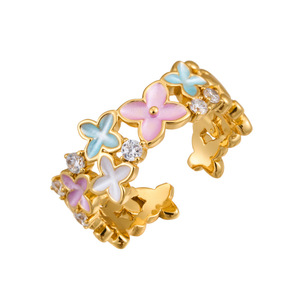Enamel Flower Open <b>Ring</b> <b>Adjustable</b> Index Finger <b>Ring</b> With Pave Setting For Gift Jewelry - Product Image 5