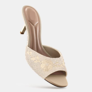 Nouvelles sandales d'été à talons fins et fleurs perlées beiges pour soirées, sandales sexy à talons hauts pour femmes - Product Image 6