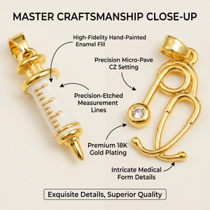 Colgantes Médicos Personalizados OEM ODM de Latón Esmaltado, Chapados en Oro de 18K, con Diseños de Estetoscopio, Diente, Píldora, Doctor y Enfermera para Accesorios de Joyería - Product Image 2