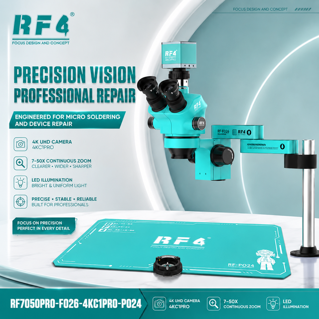 RF4 Trinocular Stereo Microscope with 4K Camera for Mechanical Parts Inspection Jewelry Electronics Repair Industrial Testing