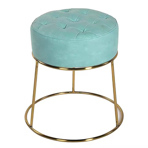 Modern PU Leather Small Footstool Ottoman Round Pouf <strong>Foot</strong> <strong>Stool</strong> With <strong>Black</strong> Metal Base - Product Image 4
