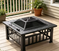 Grande table brasero carrée multifonction en acier Corten pour extérieur, chauffage, barbecue, cuisson de ragoûts, refroidissement de boissons et de glace, idéale pour villa