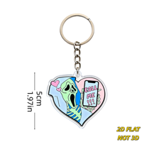 Spookachtig hart acryl sleutelhanger Screaming Spirit met CALL ME telefoon & roze harten, metalen ring + ketting voor sleutels, tassen