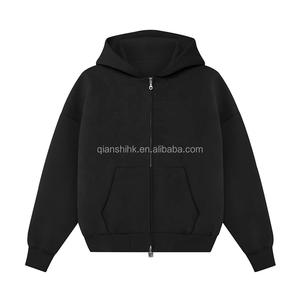 Custom Cotton <b>Black</b> Cropped Hoodie Streetwear Blank Plain Zipper Hoodie Unisex Oversized Double Zip up <b>Hoodies</b> Manufacturers - Product Image 2