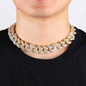 สร้อยคอฮิปฮอปแบบยูนิเซ็กซ์ สไตล์คิวบา ล็อคแบบไมอามี่ ลายจมูกหมู ขนาด 20 มม. ประดับเพชรซิร์โคเนียแบบไมโครเพฟ สไตล์ยุโรปและอเมริกา รุ่นใหม่ - Product Image 3