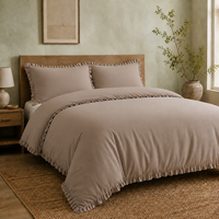 Ensemble de literie en coton pur à volants taupe, 3 pièces, housse de couette, drap, taies d'oreiller pour chambre à coucher, vente en gros