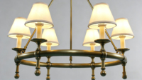 Lustre YH de style américain classique à 6 lumières en laiton massif, luminaire suspendu pour salle à manger et cuisine avec abat-jour décoratifs pour plafond