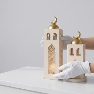 Faroles Blancos con Forma de Mezquita y Cúpula Dorada, Portavelas sin Llama para Decoración del Hogar en Ramadán - Product Image 5