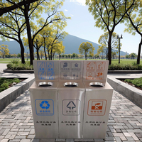 Trois types de conteneurs de déchets triés en plein air robustes poubelle de recyclage en acier inoxydable parc public à toit ouvert pour cantine scolaire