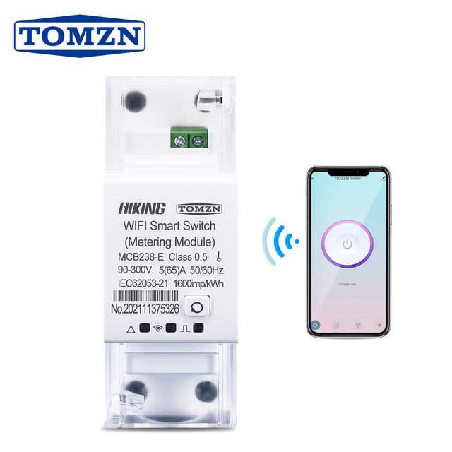 TOMZN TUYA Single Phase WIFI Smart Switch Energy Meter Kwh Metering Monitoring Circuit Breaker Timer Relay for Smart Home 65A