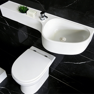 Lavabo Contemporaneo in Composito SMC <span class=keywords><strong>Salvaspazio</strong></span> Minimalista con Piano d'Appoggio Laterale - Product Image 5