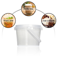 Seau à boisson rond en plastique pp pour crème glacée, 200g, 1kg, vente en gros, conteneur jetable de qualité alimentaire, seau en plastique transparent avec couvercle