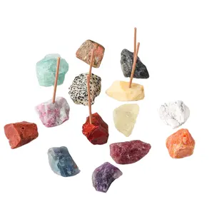 Palo de incienso de cuarzo rosa, piedra Natural de cristal sin procesar, soporte de piedra curativa, artesanía de cristal