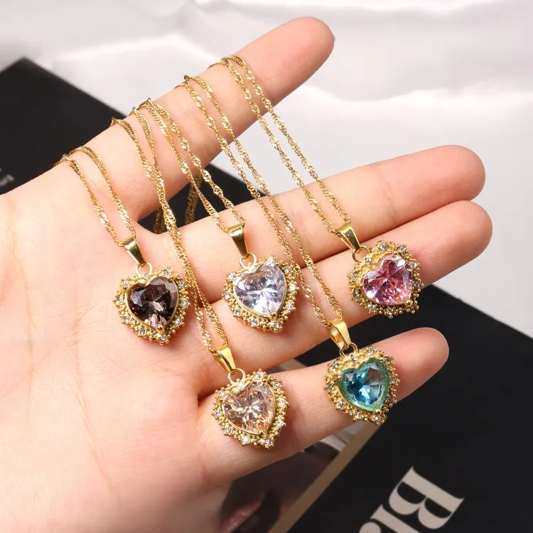 Trang Sức Thời Trang Dành Cho Nữ Đá Quý Sapphire Trắng Đá Quý Vàng 18K Dây Chuyền Vàng Kim Cương Tự Nhiên Sang Trọng Vòng Cổ Trái Tim