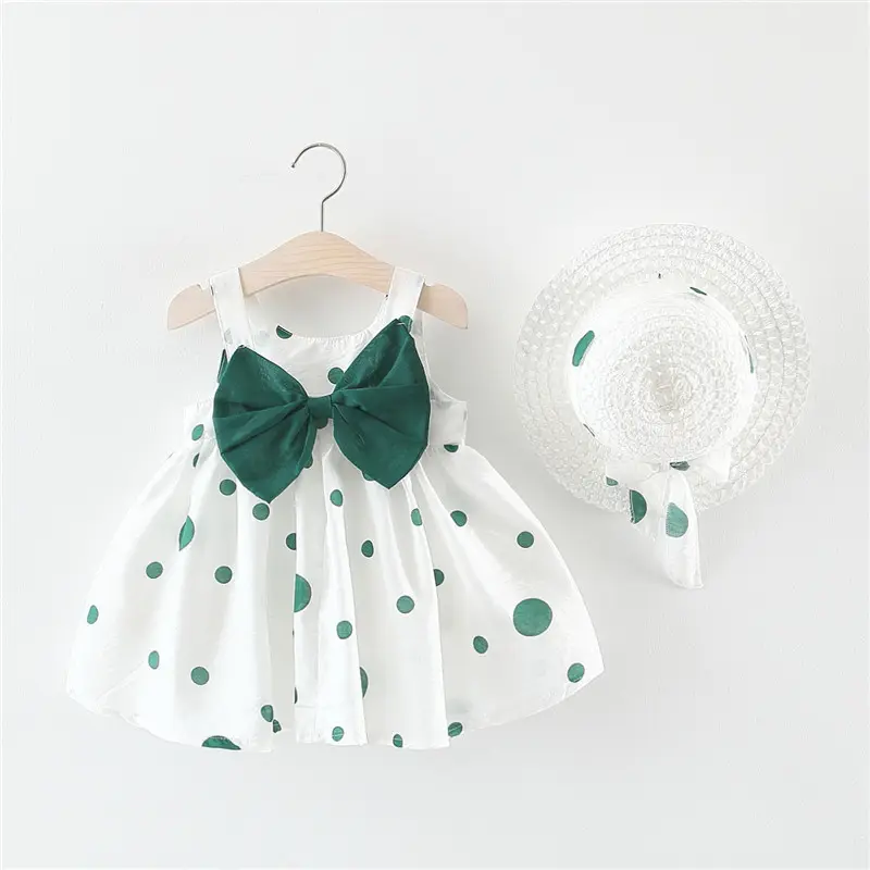 Top Fashion Dress Sleeveless Backless Big Bow Decoration Floral Skirt Baby Girl Party Dress With Hat