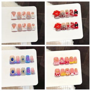 Uñas Postizas Hechas a Mano con Pedrería 3D Brillante, Cobertura Completa, Punta Francesa, Uñas a Presión Tipo Pico <span class=keywords><strong>de</strong></span> Pato - Product Image 4