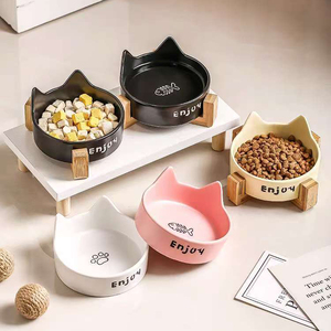 Toptan Özel Yeni Çevre Dostu Sevimli Kedi Kulağı Tasarımlı Kullanımı Kolay Seramik Yükseltilmiş Kedi Mama ve Su Kabı Standlı - Product Image 6