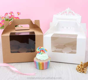 ขายร้อนขายส่งสีขาวสีน้ำตาลแบบพกพาทนทานมัฟฟินขนมของขวัญแบกกล่องกระดาษ - Product Image 4