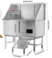 Station de bain pour chiens Kangdarpet 50L en acier inoxydable 304 commercial, avec escalier antidérapant à gauche, baignoire pour animaux de compagnie, salle de bain pour chiens et chats