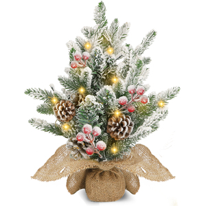 Aigostar 4ft albero di Natale moderno 35cm piccole pigne di neve artificiale decorate frutti con luci incorporate - Product Image 1