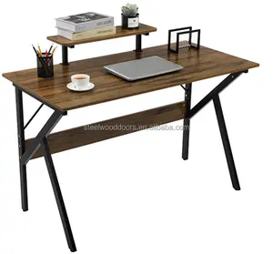 Modern Style Office Table Desks Computer Desks Workstation Folding Study Desk Home And Office Wooden With Shelves Black Color