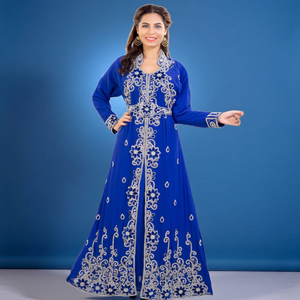 AWAIS HOUSE Ethnic Middle Eastern <b>Kaftan</b> Women Hand Beaded Lightweight <b>Plus</b> <b>Size</b> Floor Length Long Sleeve High Neck Flared Hem - Product Image 1