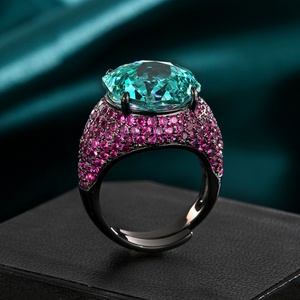 Anillos de Dedo de Oro Negro de Alta Calidad, Ecológicos, de Cobre, Chapados en Oro Negro, con Circonita Verde de Corte Rosa de 14 mm, para Mujer - Product Image 4
