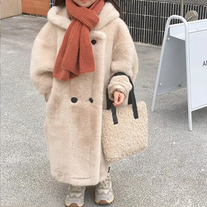 Cappotto in <span class=keywords><strong>pelliccia</strong></span> sintetica di velluto di visone Midi con cappuccio e cappuccio per ragazzi e ragazze lungo abbigliamento per il corpo in <span class=keywords><strong>pelliccia</strong></span> per bambini - Product Image 1