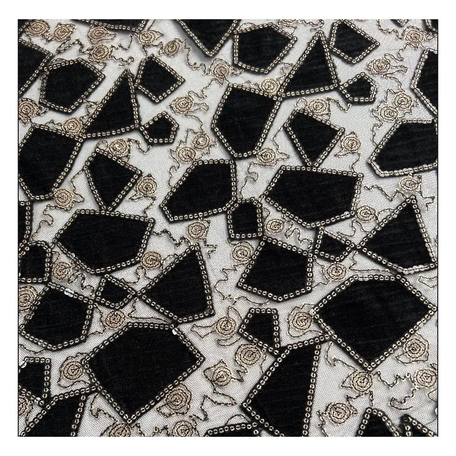 2024 New High Quality Luxury Color Velvet Black Stone Leopard Laser Cut Dress Embroidered Lace Fabric