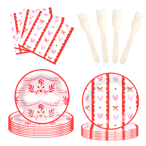 DAMAI Nuevo Juego de Vajilla para Decoración de Fiesta de San Valentín, Incluye Plato de Papel, Vaso de Papel y Servilleta para San Valentín - Product Image 4